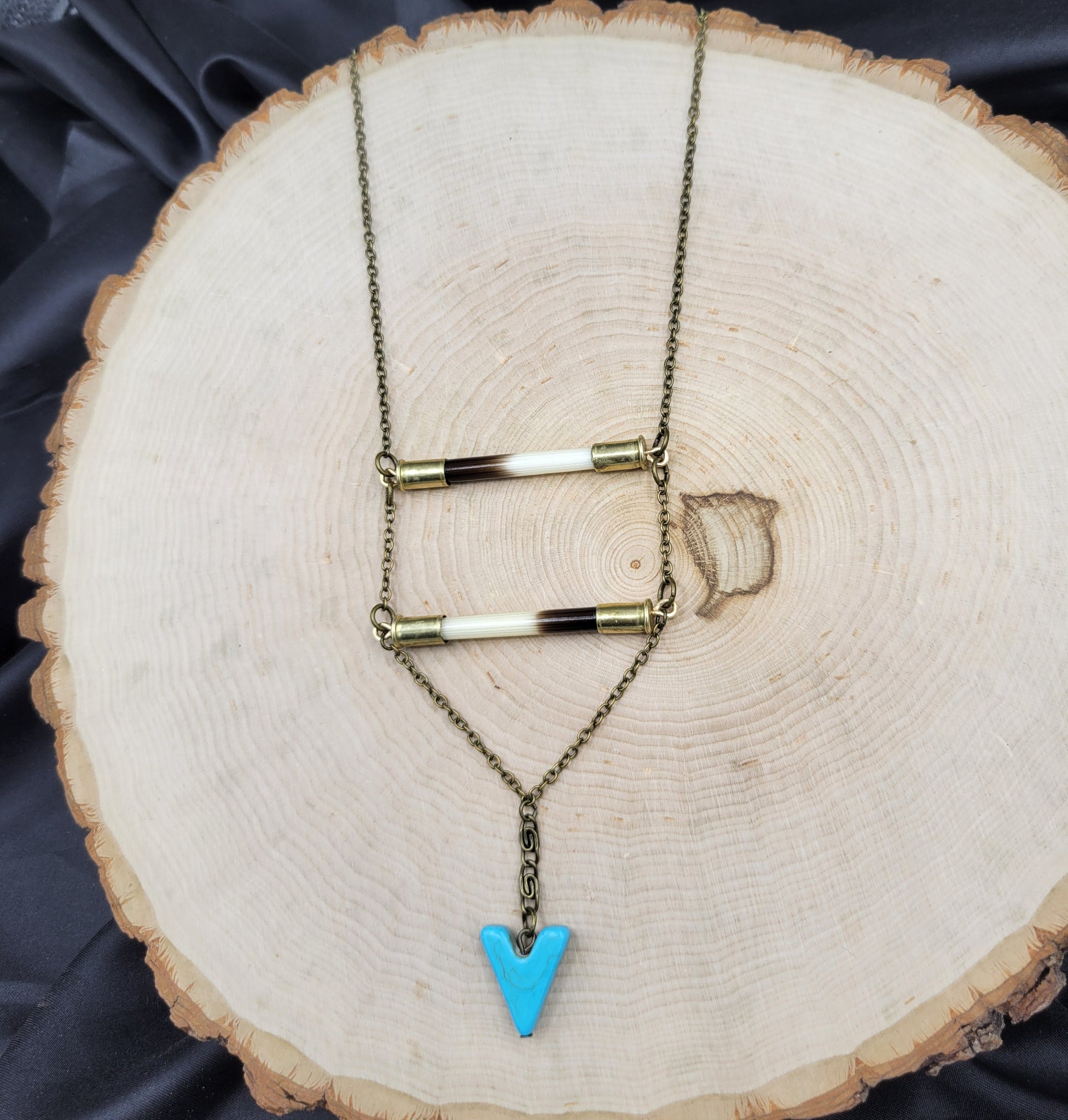 Ladder Style Porcupine Quill & Turquoise Arrowhead Necklace