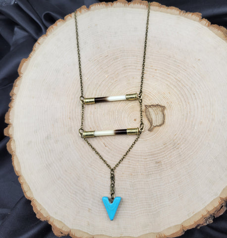 Ladder Style Porcupine Quill & Turquoise Arrowhead Necklace