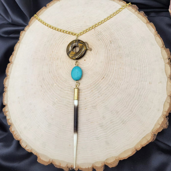 Southwestern Tiger's Eye, Turquoise & Porcupine Quill Necklace
