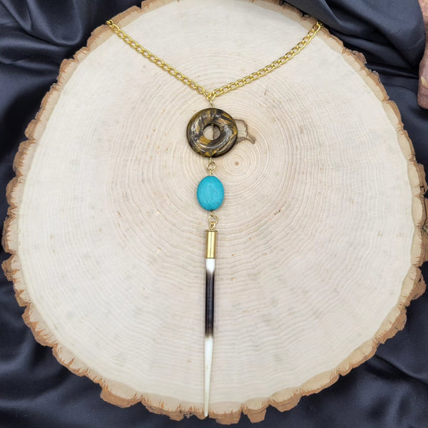 Southwestern Tiger's Eye, Turquoise & Porcupine Quill Necklace