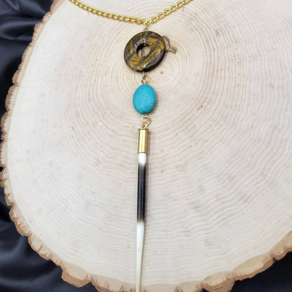 Southwestern Tiger's Eye, Turquoise & Porcupine Quill Necklace