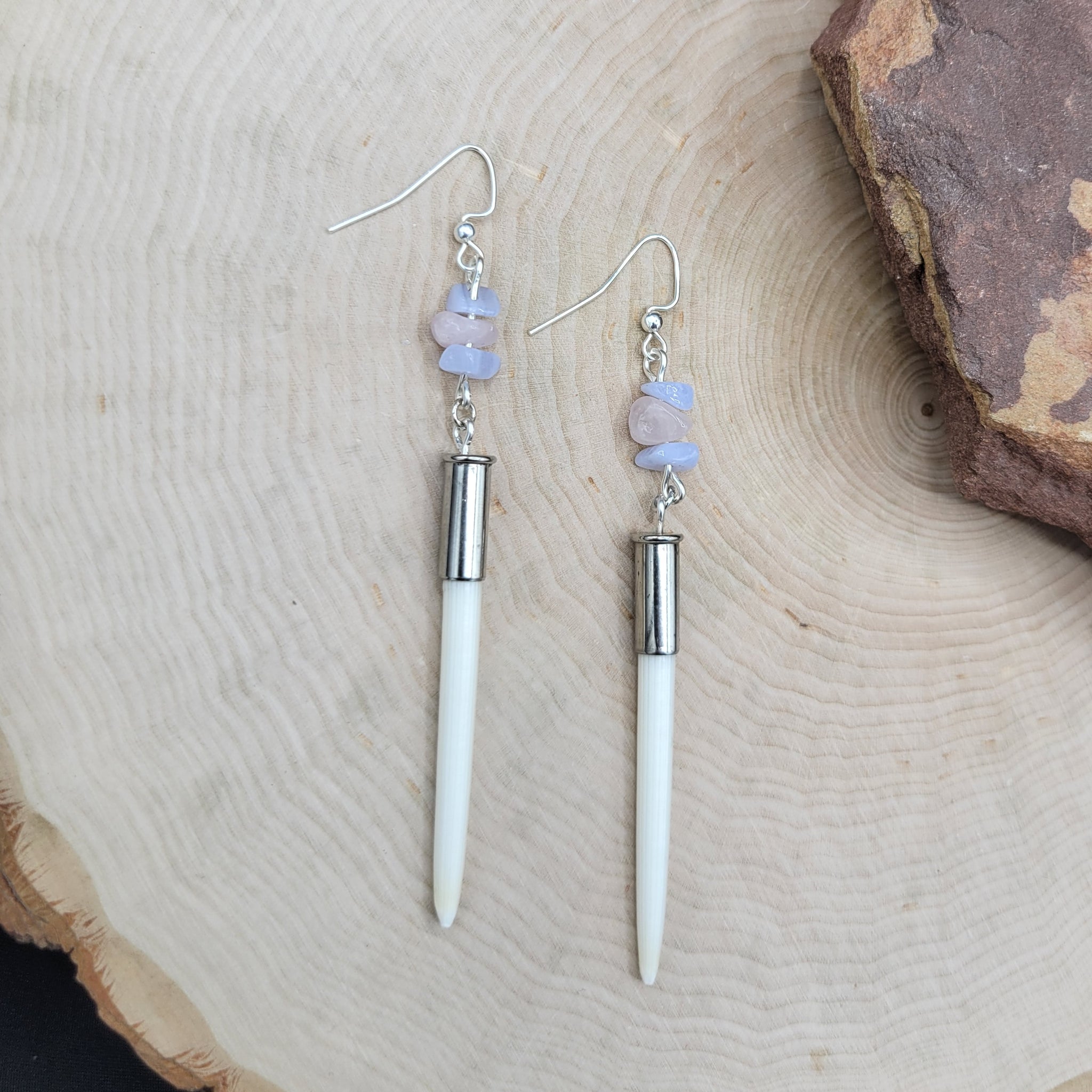 Albino Quill, Blue Lace Agate & Rose Quartz Earrings