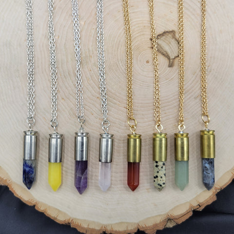 Ladies Semiprecious Crystal Bullet Necklaces
