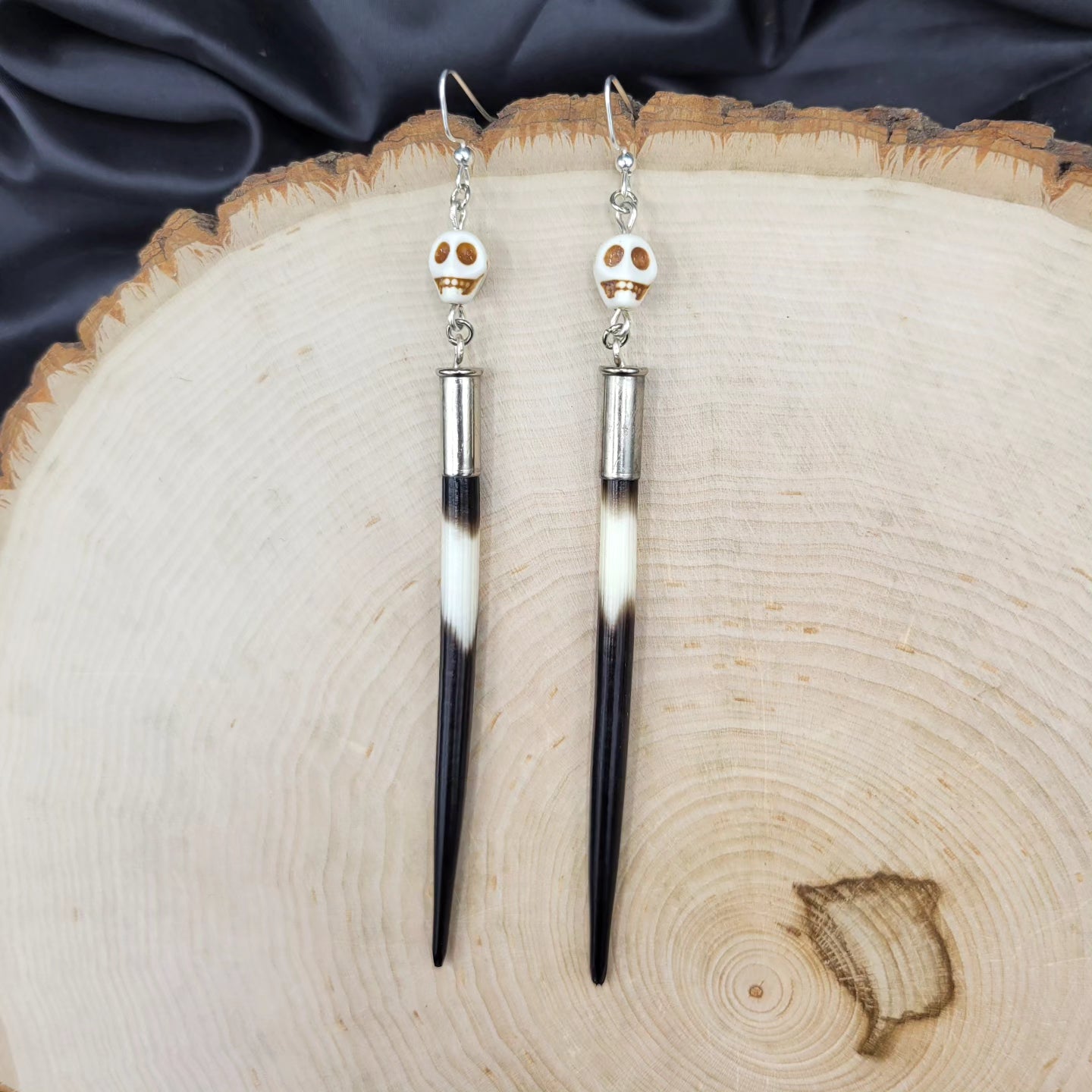 Fancy Porcupine Quill & White Skull Earrings