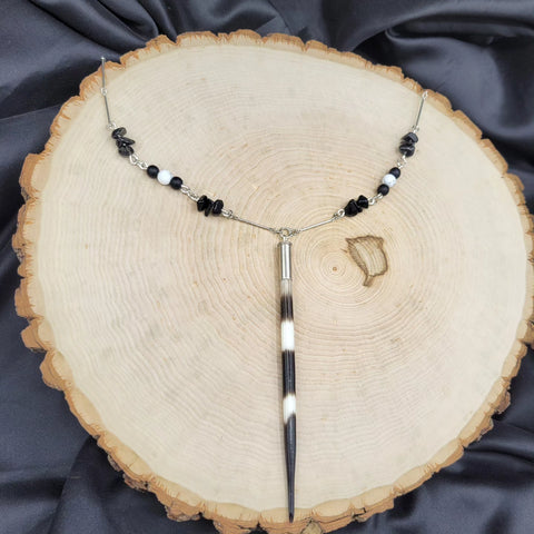 Porcupine Quill, Obsidian, Howlite & Sterling Silver-plated Statement Necklace