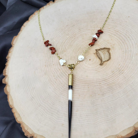 Bohemian Porcupine Quill, Red Jasper, & Howlite Necklace