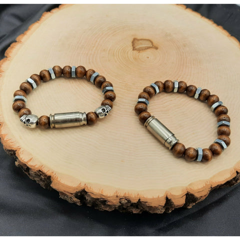 Wood and Hex Nut Bullet Bracelets- with or w/o skulls