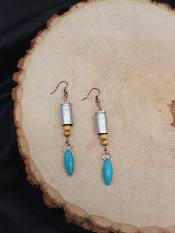 Aluminum 9mm Earrings with Wood Beads, Turquoise Howlite, and Copper Detail