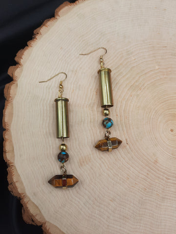 38 Special Earrings w/ double terminated tigers eye and teal jasper with bronzite