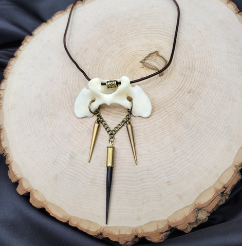 Coyote Atlas Bone, Porcupine Quill, & Leather Statement Necklace