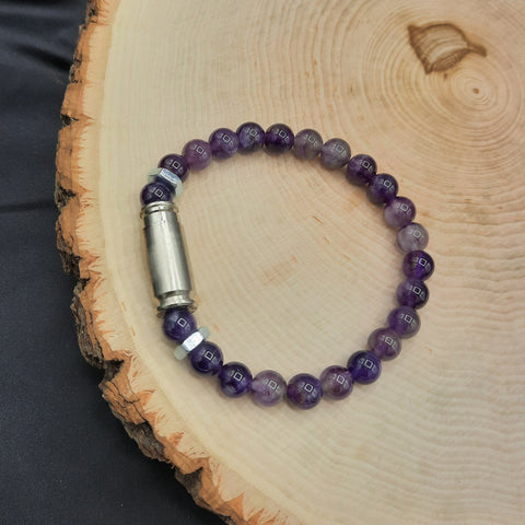 Semiprecious Stone Bullet Stretch Bracelet - available in Amethyst, Snowflake Obsidian, Tiger's Eye, and Rose quartz