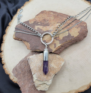 Triple Layer O-Ring Choker w/ Amethyst Crystal Bullet