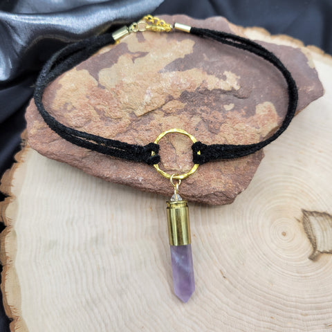 Amethyst and Black Leather O-Ring Choker