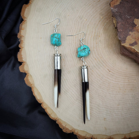 Turquoise & Porcupine Quill Cluster Earrings