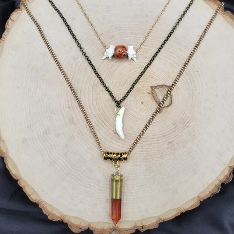 Triple Layer Crystal Bullet and Bone Necklace