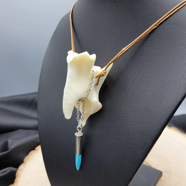 Coyote Vertebrae & Turquoise Bullet Spike Necklace