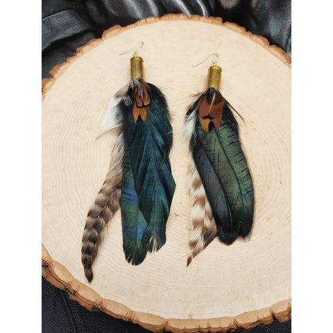 Extra Long 40 caliber Bullet Feather Earrings