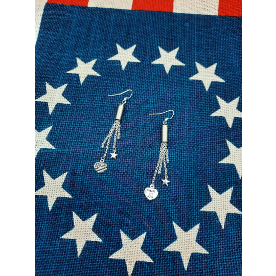 Patriotic stars and stripes bullet earrings