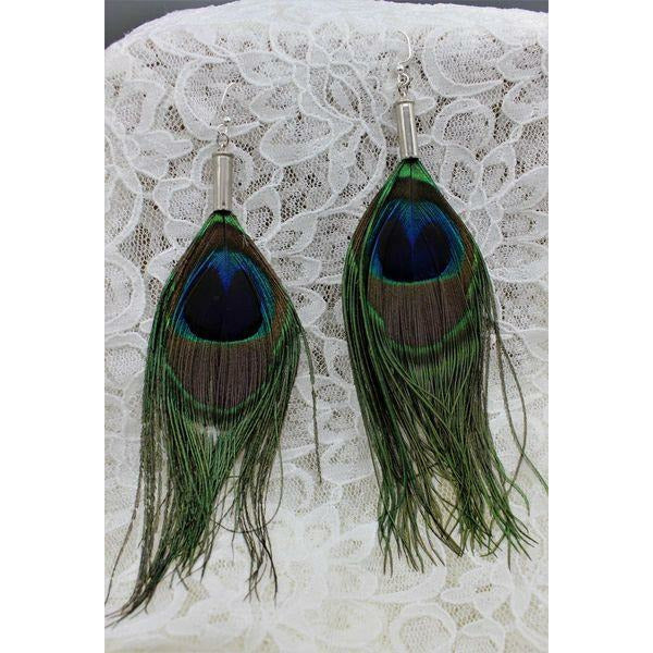 Extra Long Peacock Feather 2A Statement Earrings